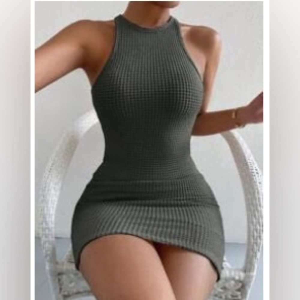 Gray Waffle Knit Bodycon Dress Medium NWOT